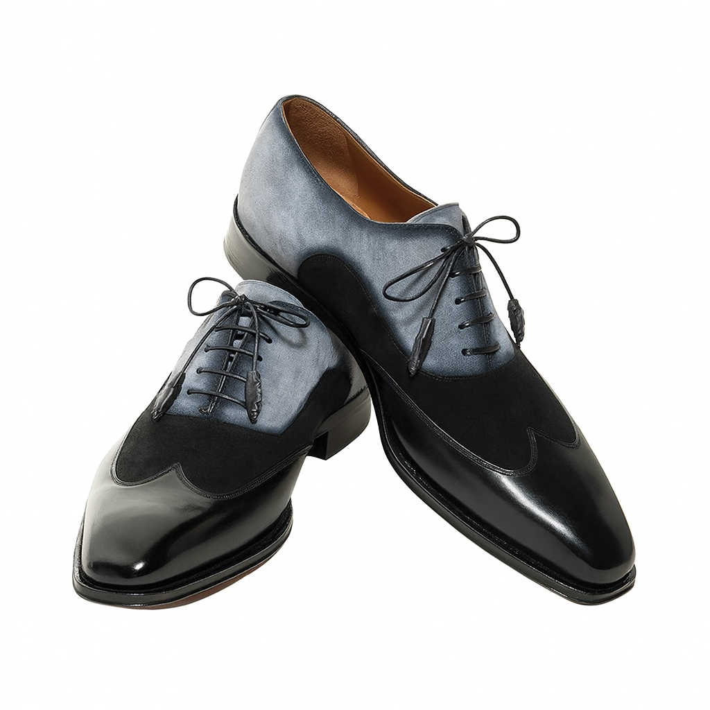 Mezlan Black & Grey Suede Wing Tip Oxford