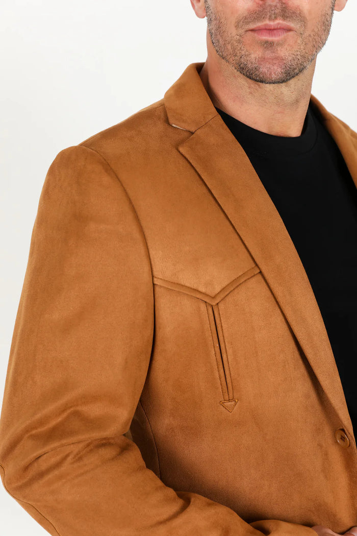 Double Button Suede Western Blazer Camel