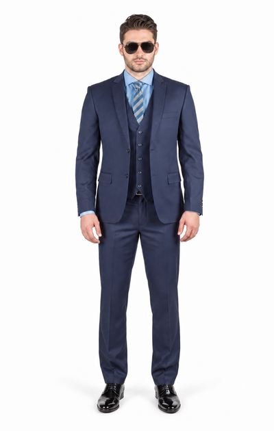 Men Dark Navy Blue Suit For Men 3 Piece Suit Slim Fit With Double Vested