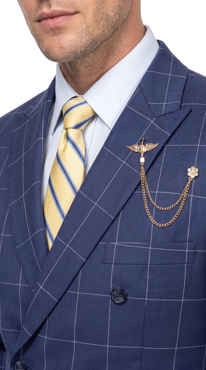 Mens Blue Plaid Double-Breasted Suit – Side-Vented Wedding, Business and Formal Suit
