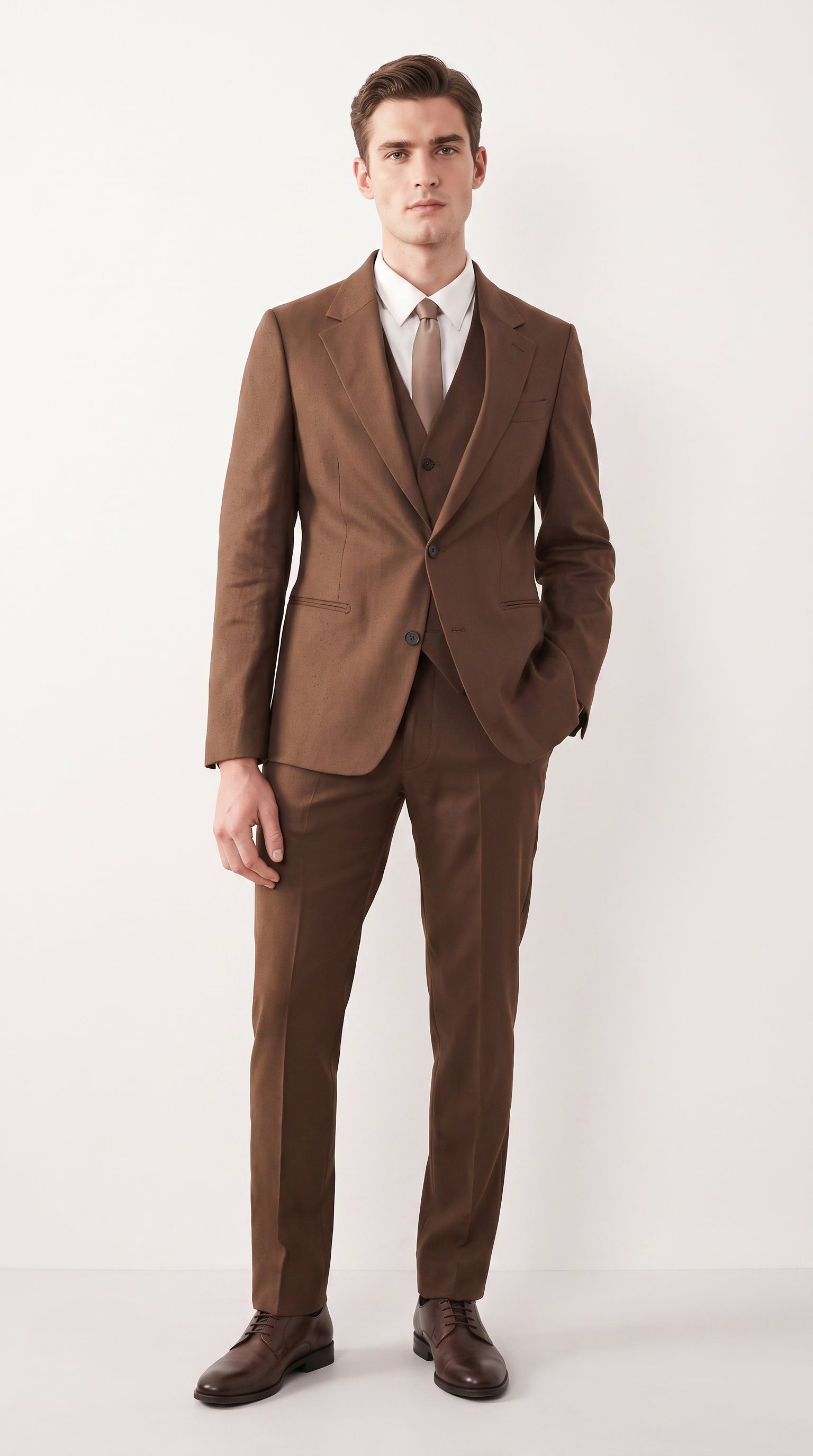 brown formal dress for men Mens Chestnut 3-Piece Suit – Two-Button Wedding, Business and Fo NA-08.20.26AM