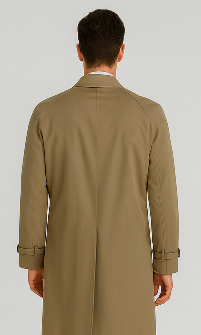 Men’s Dress Coat Tan 5 Button Front Full Length Raincoat