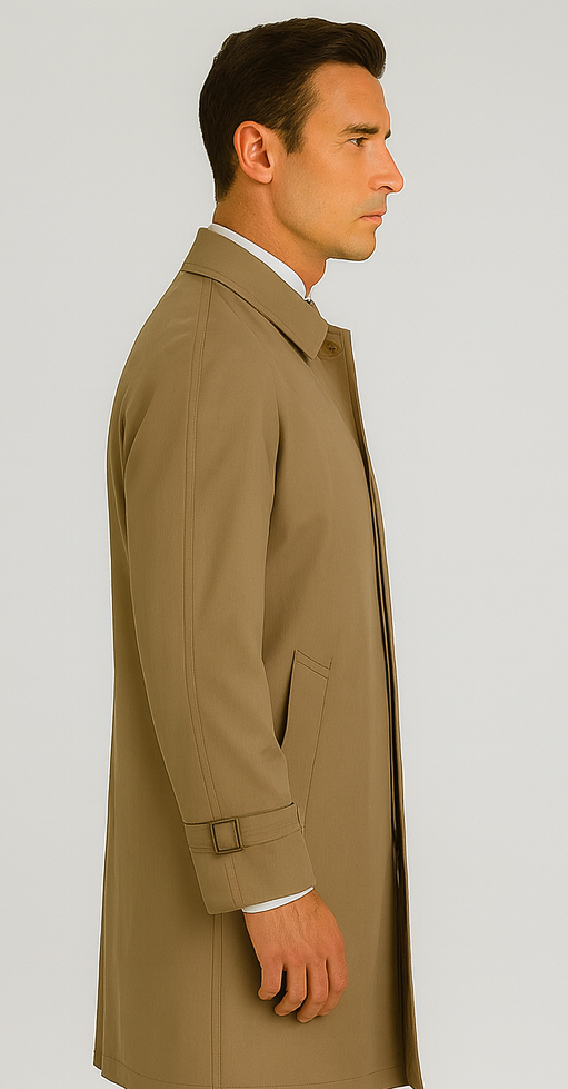 Men’s Dress Coat Tan 5 Button Front Full Length Raincoat