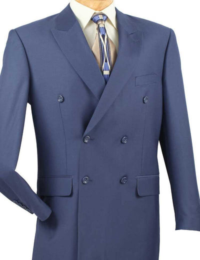 Blue Double Breasted Regular Fit Suit by Vinci