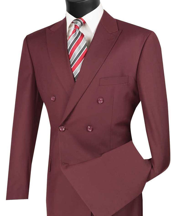Burgundy Double Breasted Regular Fit Suit by Vinci