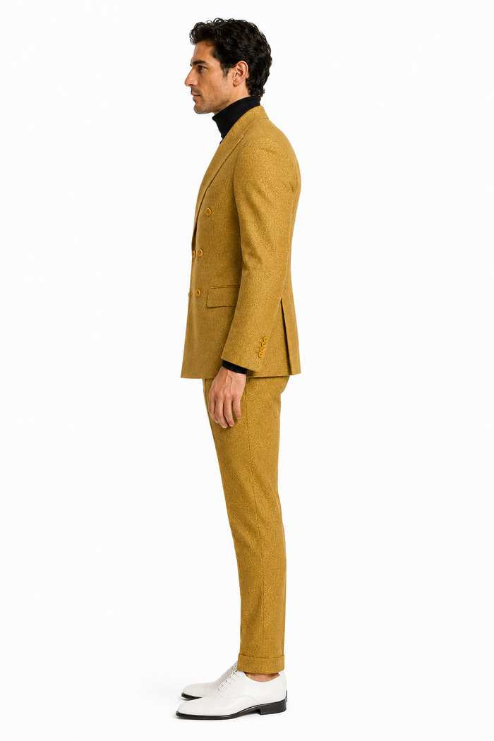 Mens Gold Double Breasted Suit - 1920s Style Camel Color Suit