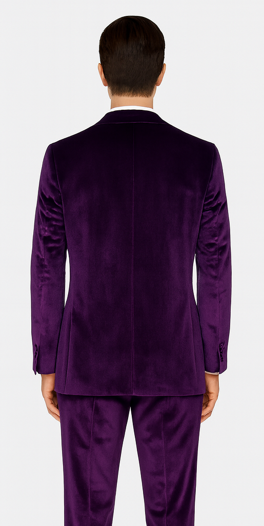 Tazzio Men’s Slim Fit Purple Velvet Suit – Peak Lapel 2-Piece Formal Outfit