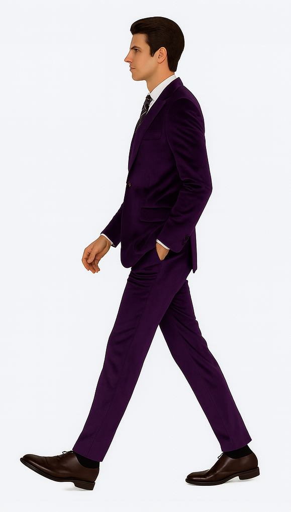 Tazzio Men’s Slim Fit Purple Velvet Suit – Peak Lapel 2-Piece Formal Outfit