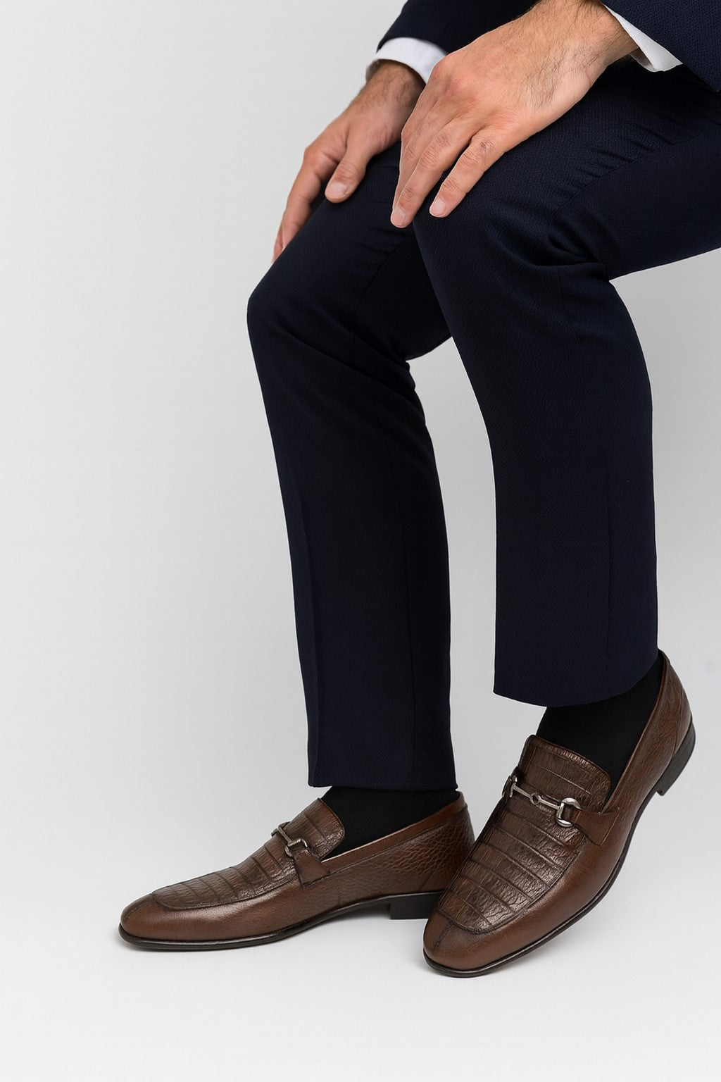 Men’s Regal Brown Crocodile & Calfskin Slip-On Shoes