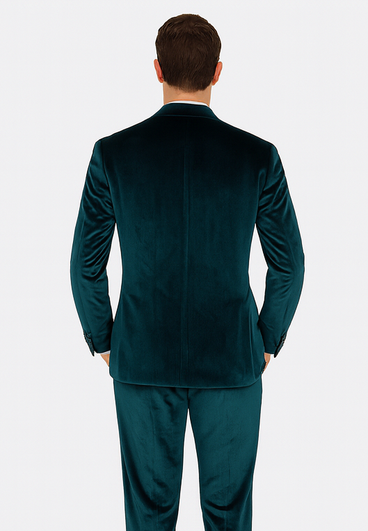 Tazzio Men’s Teal Velvet 2-Piece Suit – Slim Fit Peak Lapel Tuxedo Style