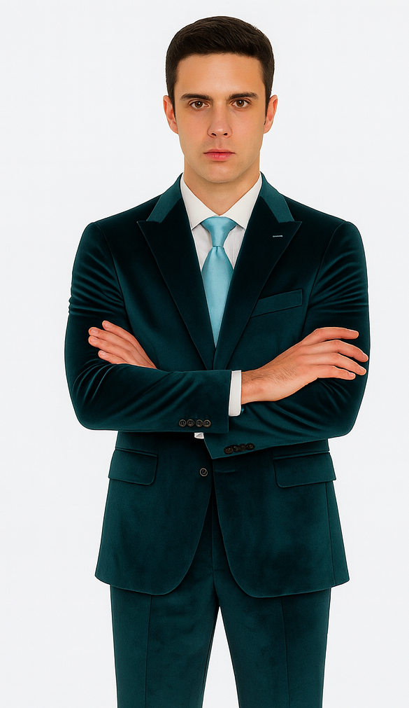 Teal Velvet Skinny Fit Suit by Tazzio