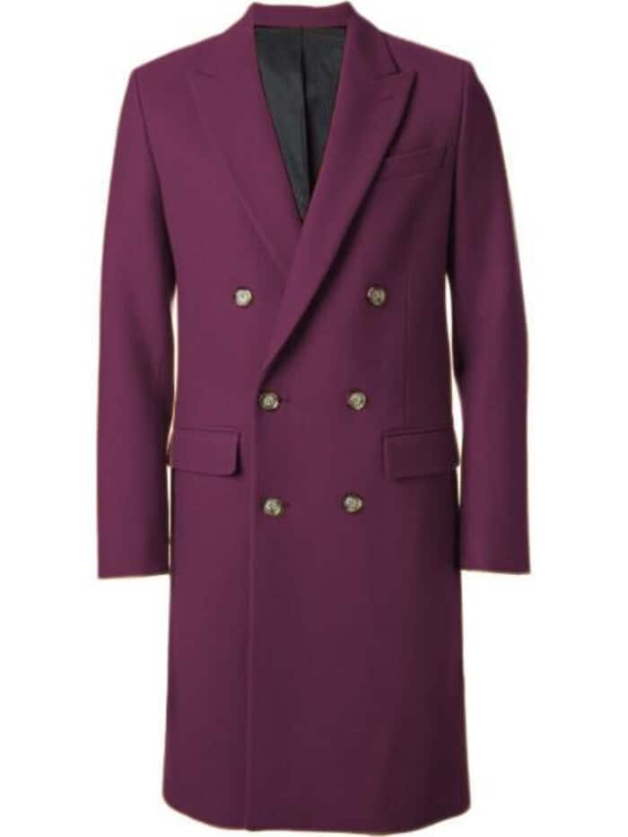 Burgundy Double Breasted Wool Overcoat, 44-Inch