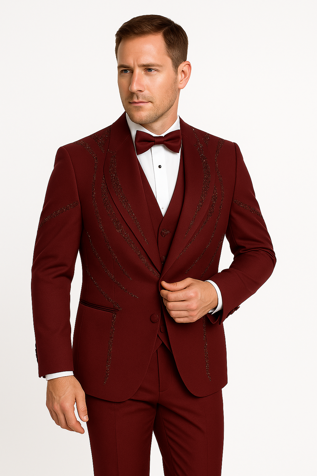 Burgundy Italian Wool 3-Piece Tuxedo for Men