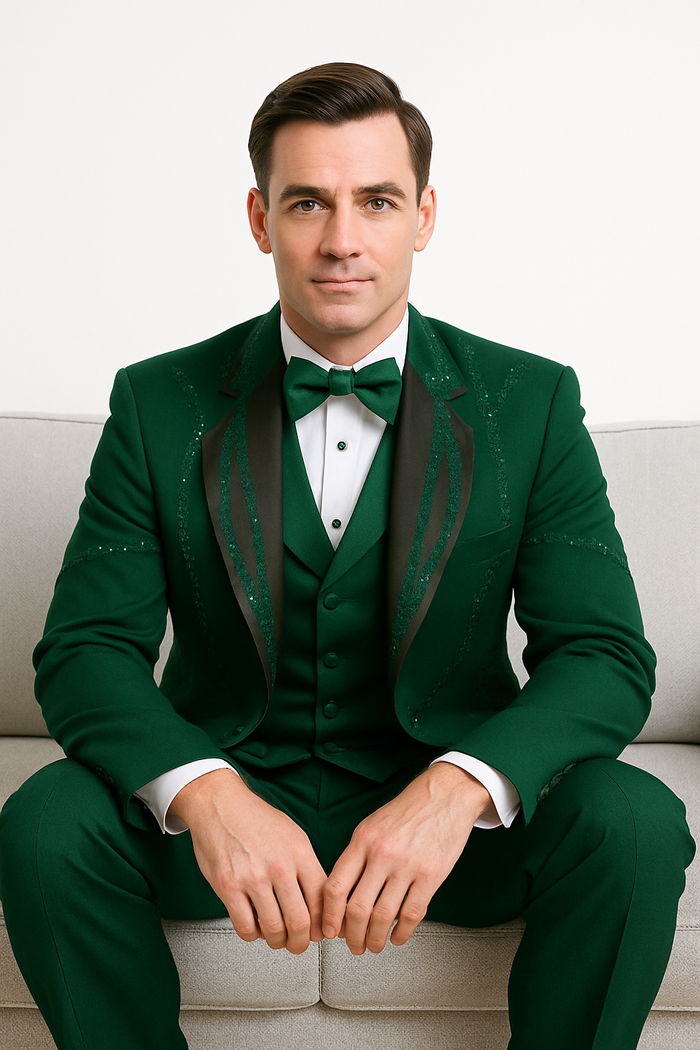 Italian Wool Hunter Green Modern Fit 3-Piece Tuxedo