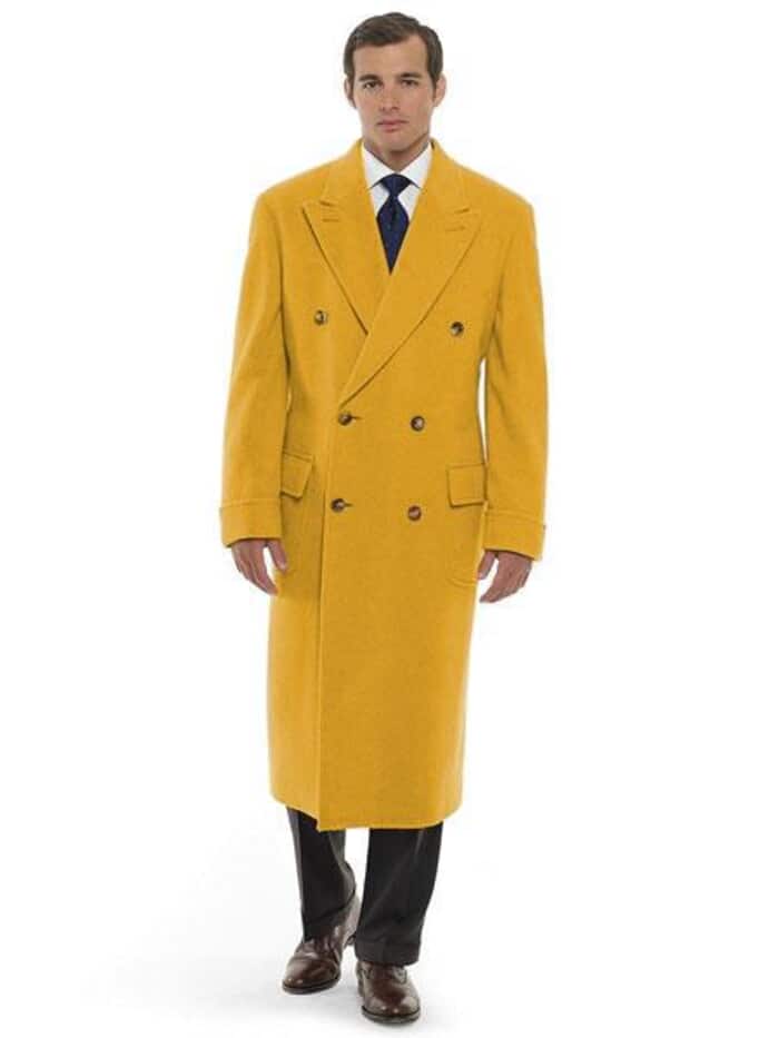 Gold Double Breasted Wool Blend Overcoat