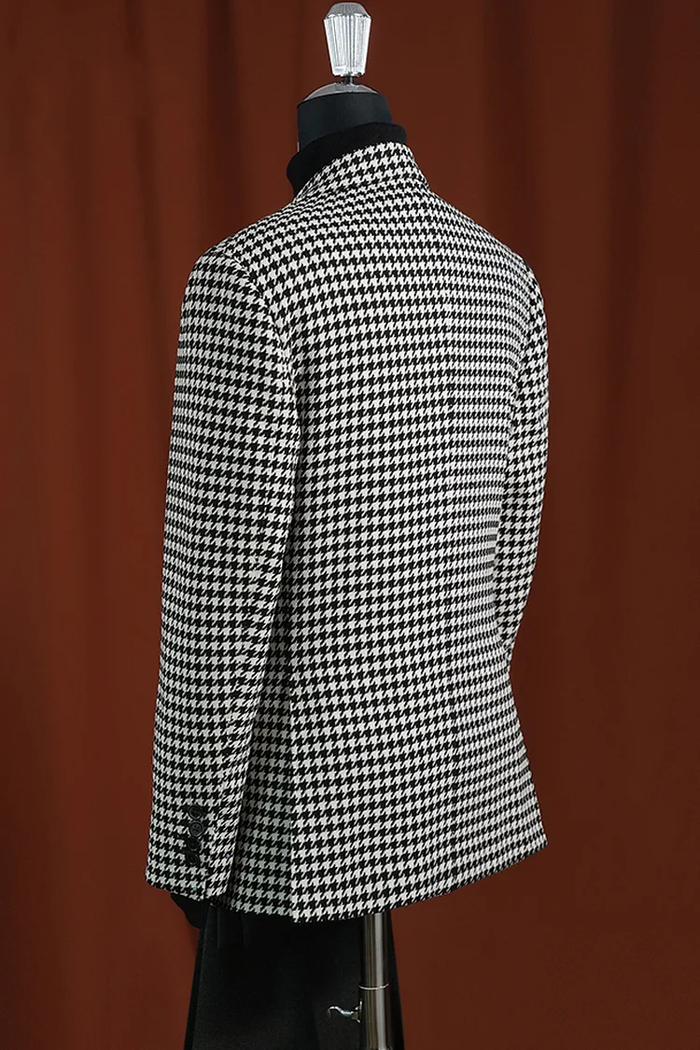 Classic Men’s Houndstooth Blazer – Black & White Wool Modern Fit