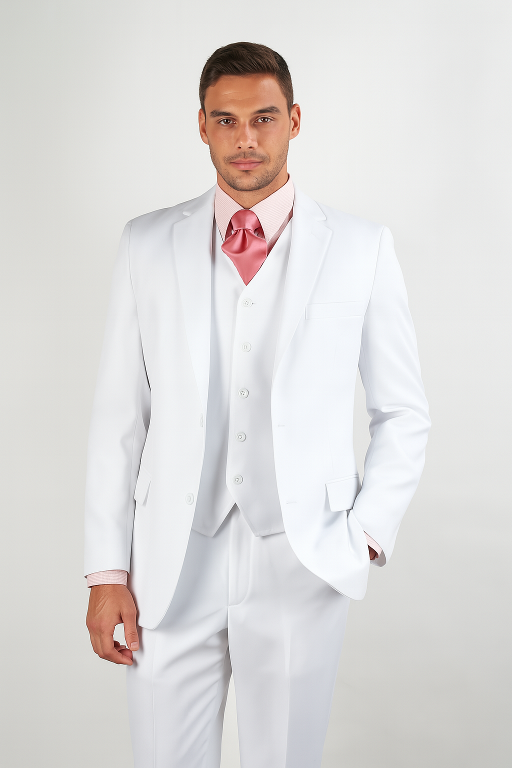 Men's 3 Piece Poplin Discount three piece suit - Pure White