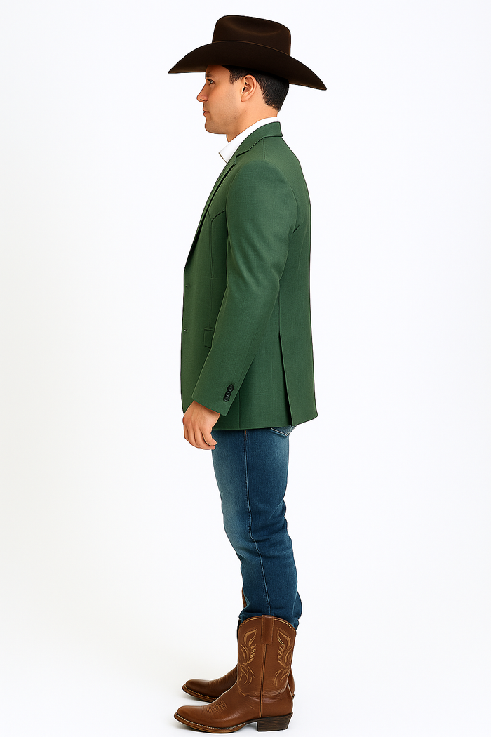 Double Button Green Western Blazer for Men