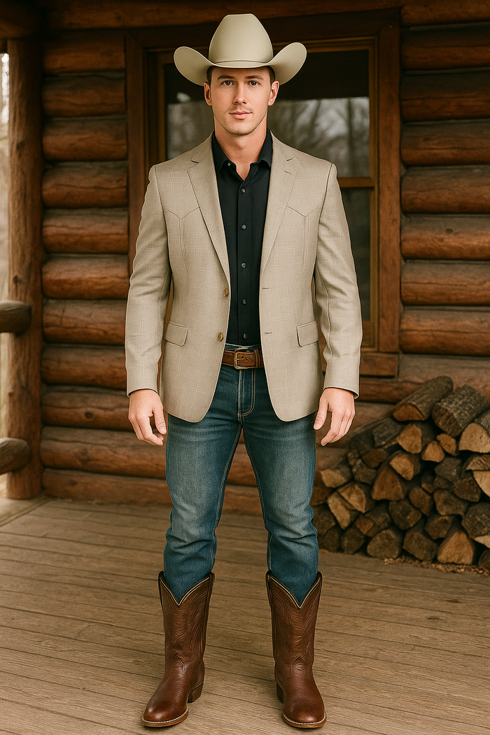 Double Button Western Taupe Blazer for Men