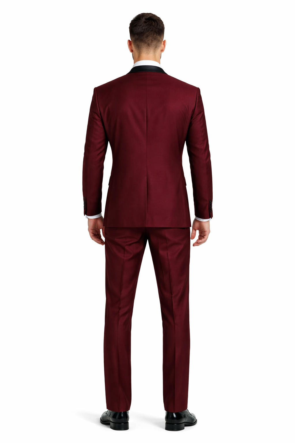 Burgundy Sharkskin Shawl Lapel Vested Tuxedo