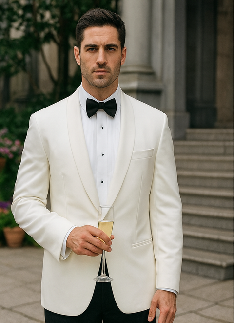 Men's Wool Feel Snow White Shawl Collar Dinner Jacket