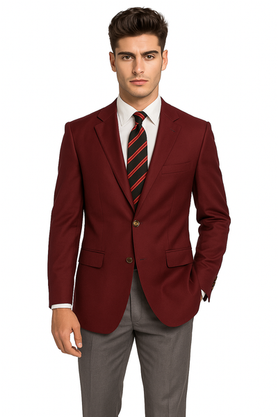 Men's 2 Button Burgundy ~ Maroon ~ Wine Color Blazer Sport Coat