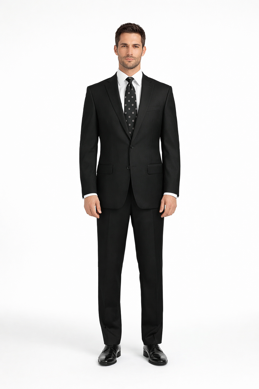 Men’s 2 Button Classic Fit Suit - Black Pleated Pants Notch Lapel Side Vents