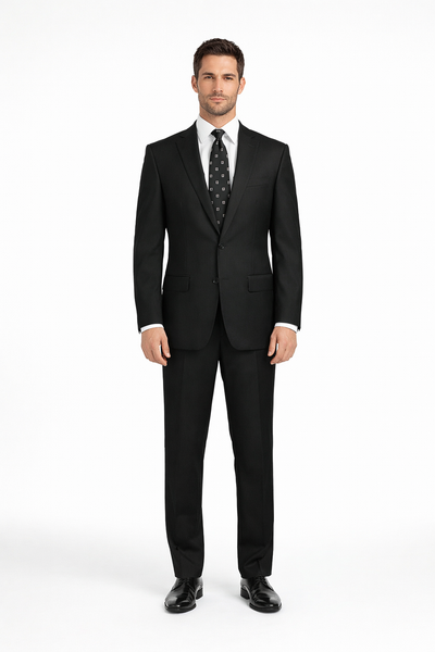Men’s 2 Button Classic Fit Suit - Black Pleated Pants Notch Lapel Side Vents