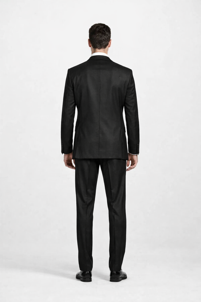 Men’s 2 Button Classic Fit Suit - Black Pleated Pants Notch Lapel Side Vents