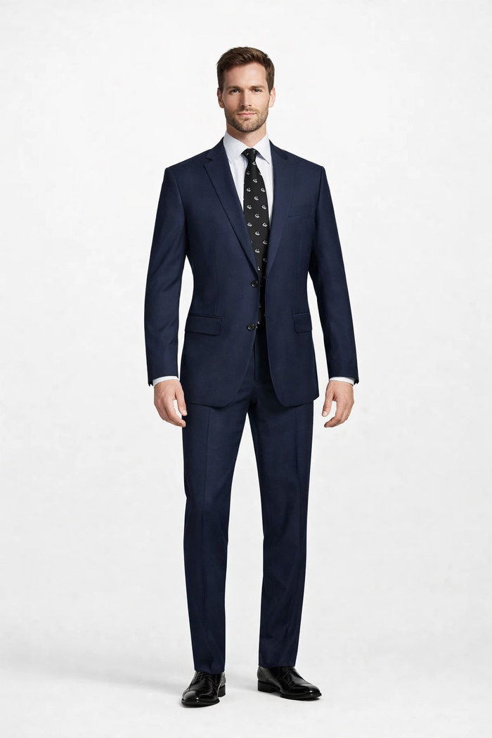 Men’s 2 Button Classic Fit Suit - Black Pleated Pants Notch Lapel Side Vents
