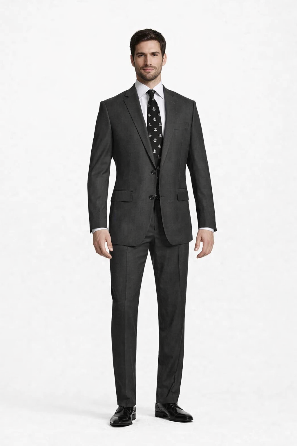 Men’s 2 Button Classic Fit Suit - Black Pleated Pants Notch Lapel Side Vents