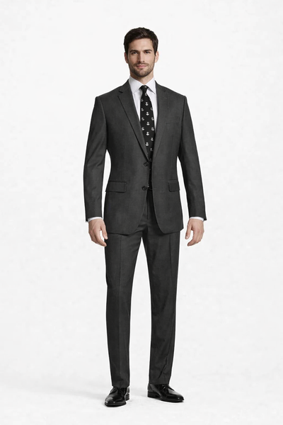 Men’s 2 Button Classic Fit Suit - Black Pleated Pants Notch Lapel Side Vents