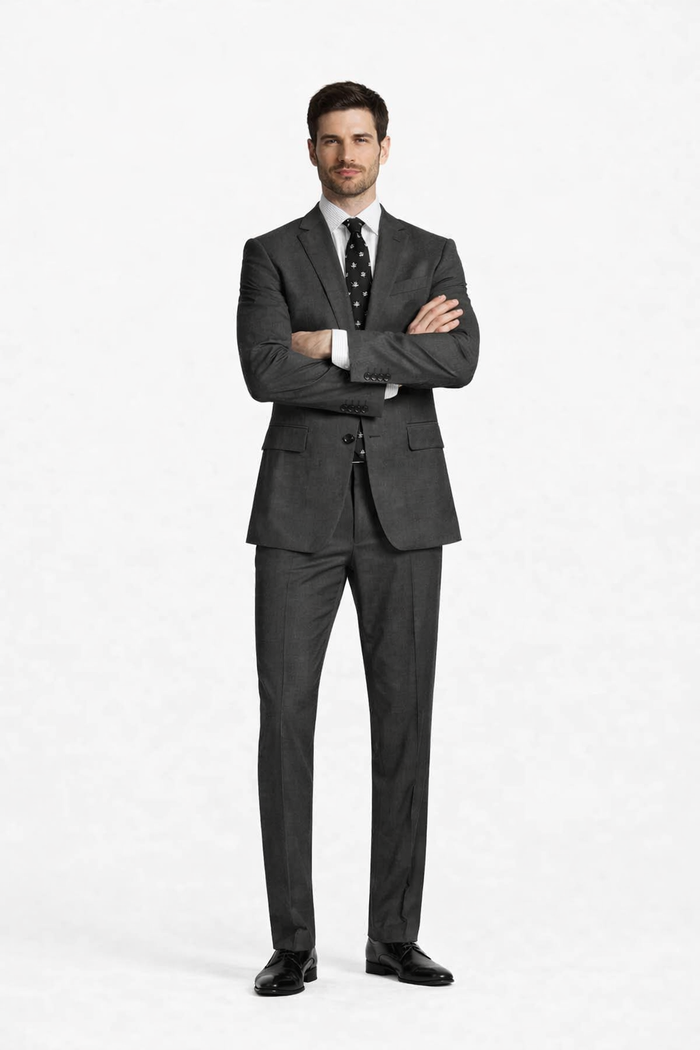 Men’s 2 Button Classic Fit Suit - Black Pleated Pants Notch Lapel Side Vents