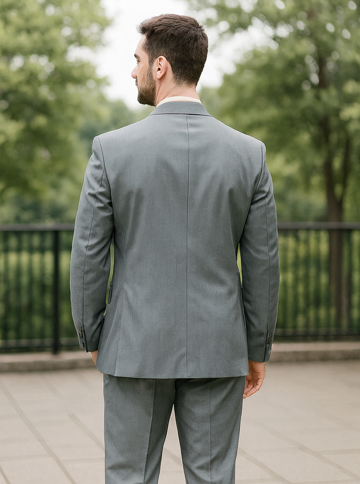 Grey 2 Button Classic Fit Pleated Suit