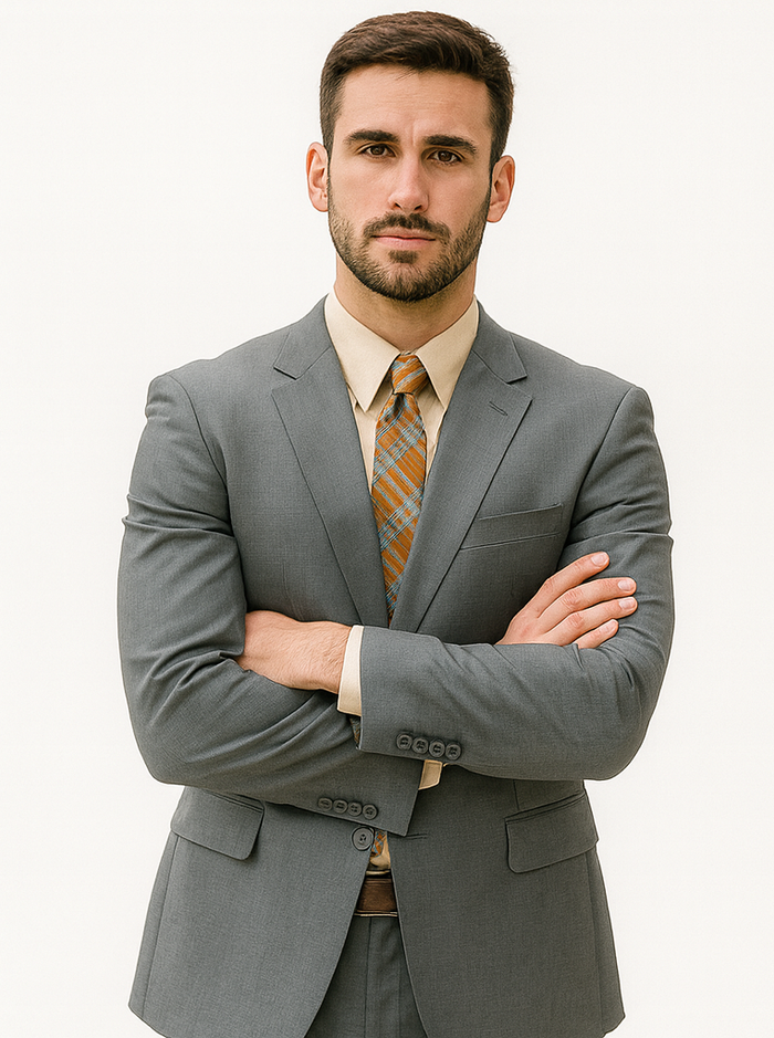 Grey 2 Button Classic Fit Pleated Suit