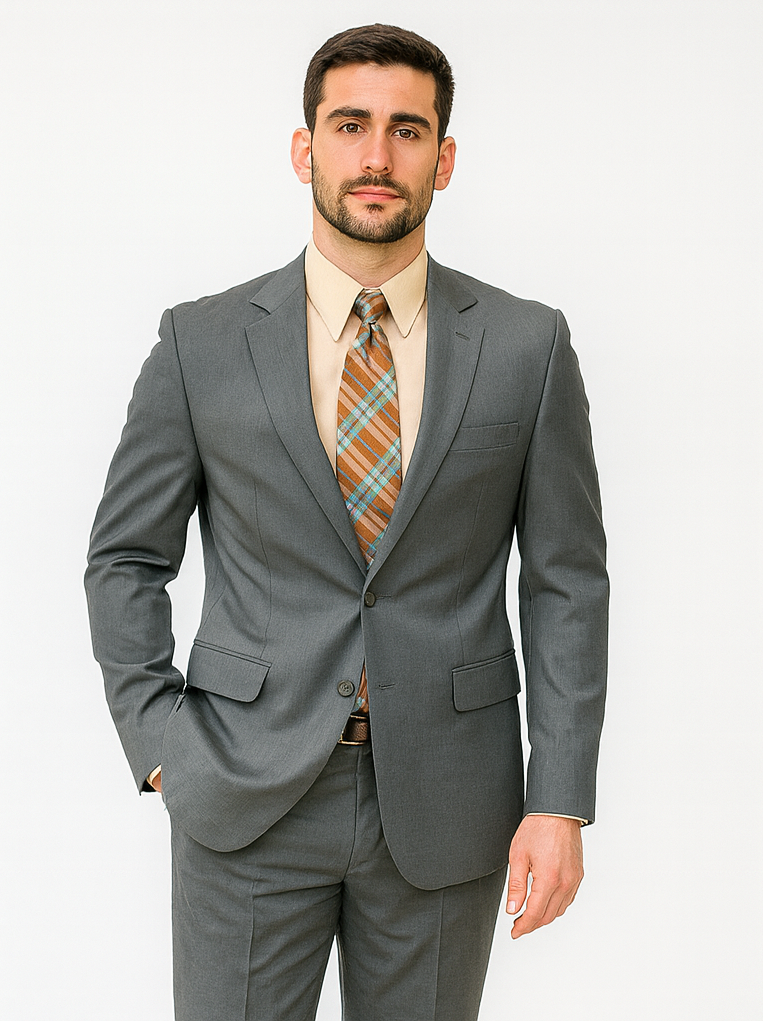 Grey 2 Button Classic Fit Pleated Suit
