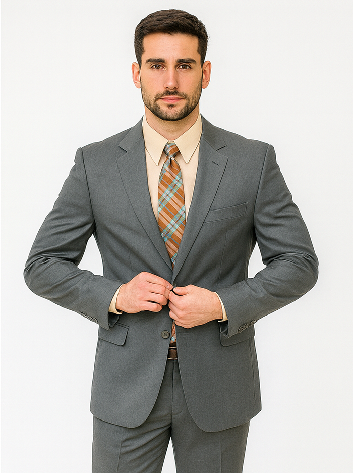 Grey 2 Button Classic Fit Pleated Suit