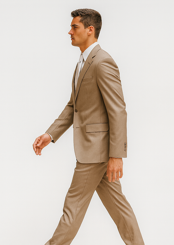 Mens 2 Button Classic Fit Pleated Pant Suit in Khaki