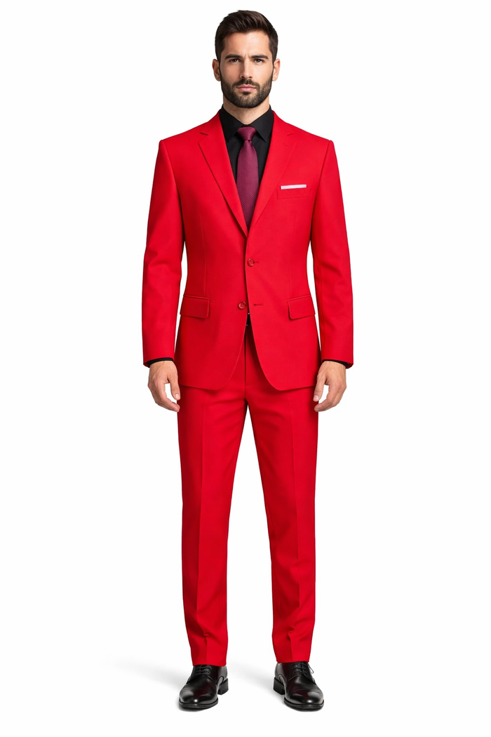 2 Button Red Poplin Suit for Men