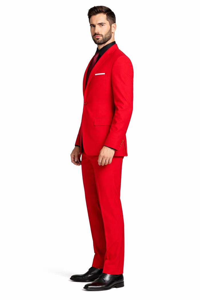2 Button Red Poplin Suit for Men