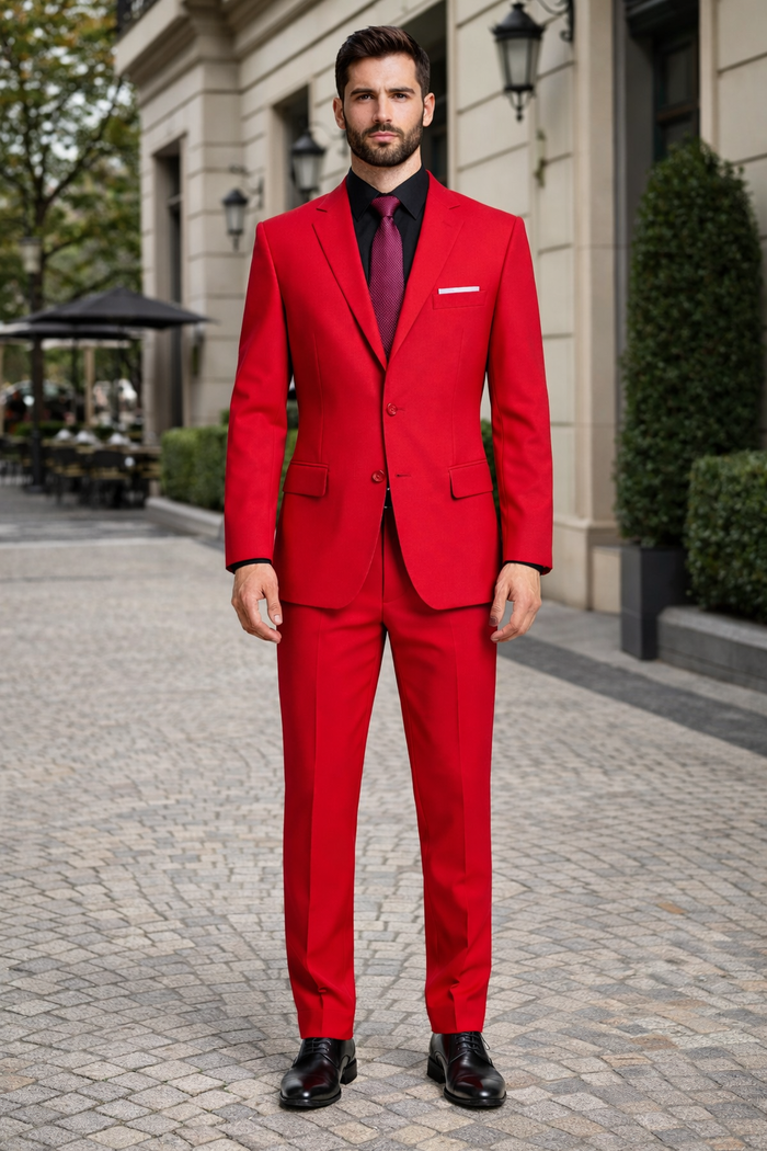 2 Button Red Poplin Suit for Men