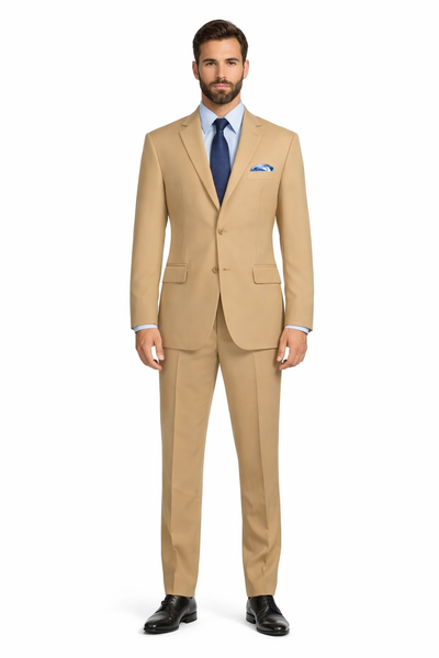 Mens 2 Button Poplin Khaki Suit