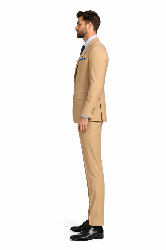 Mens 2 Button Poplin Khaki Suit