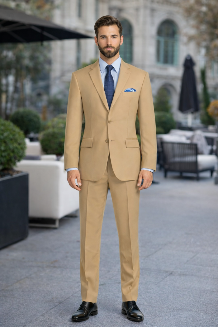 Mens 2 Button Poplin Khaki Suit