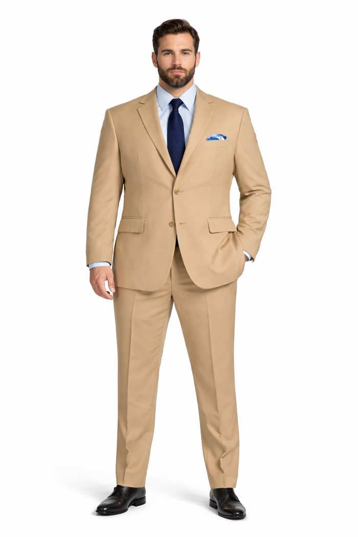 Mens 2 Button Poplin Khaki Suit