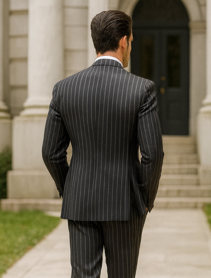 Men's Gangster Pinstripe 2-Button Suit, Black & White