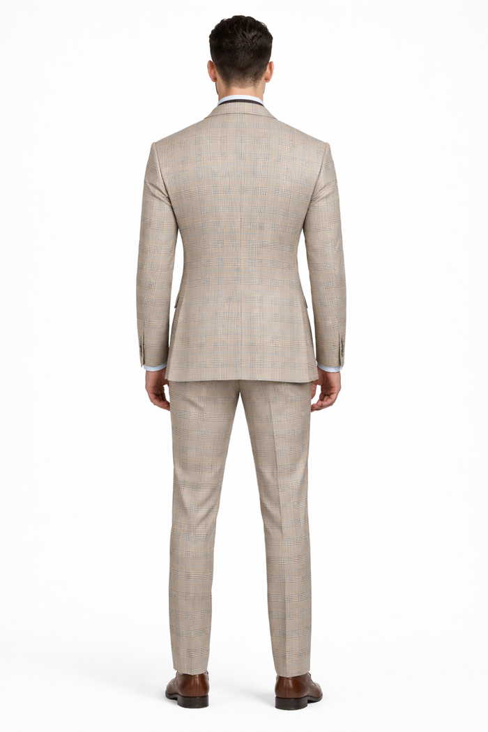 2 Button Modern Fit Plaid Suit - Tan