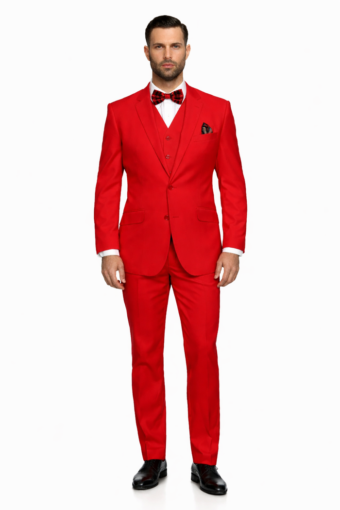 Modern Fit Red Suit with Vest - 2 Button