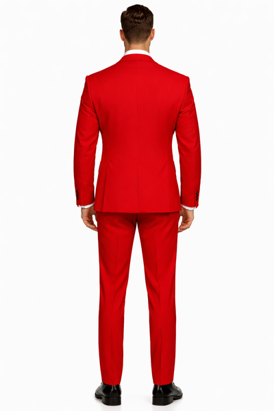 Modern Fit Red Suit with Vest - 2 Button