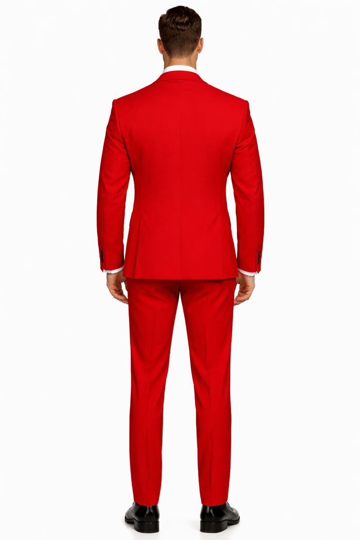 Modern Fit Red Suit with Vest - 2 Button